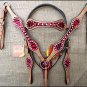 HILASON WESTERN RED ZEBRA HAIR ON LEATHER HORSE BRIDLE HEADSTALL BREAST COLLAR