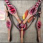 HILASON WESTERN RED ZEBRA HAIR ON LEATHER HORSE BRIDLE HEADSTALL BREAST COLLAR