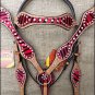 HILASON WESTERN RED ZEBRA HAIR ON LEATHER HORSE BRIDLE HEADSTALL BREAST COLLAR