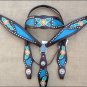 WESTERN LEATHER HORSE BRIDLE HEADSTALL BREAST COLLAR SET FLORAL BROWN TURQUOISE