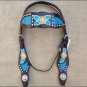 WESTERN LEATHER HORSE BRIDLE HEADSTALL BREAST COLLAR SET FLORAL BROWN TURQUOISE
