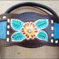 WESTERN LEATHER HORSE BRIDLE HEADSTALL BREAST COLLAR SET FLORAL BROWN TURQUOISE