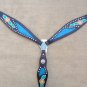 WESTERN LEATHER HORSE BRIDLE HEADSTALL BREAST COLLAR SET FLORAL BROWN TURQUOISE