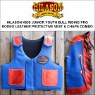 814F HILASON KIDS JUNIOR YOUTH BULL RIDING RODEO LEATHER PROTECTIVE VEST & CHAPS
