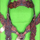 HILASON WESTERN LEATHER HORSE BRIDLE HEADSTALL BREAST COLLAR MAHOGANY HAND TOOL