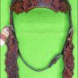 HILASON WESTERN LEATHER HORSE BRIDLE HEADSTALL BREAST COLLAR MAHOGANY HAND TOOL