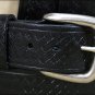 36IN. BLACK 1.5in CASUAL LEATHER BELT EMBOSSED BASKET DESIGN MADE IN USA