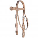 TOUGH 1 PREMIUM NASHVILLE BASKET TOOLED STRAIGHT BROW HEADSTALL LIGHT OIL