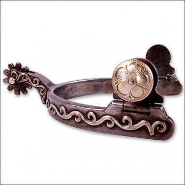 SCROLL MEDIUM SIZE CLASSIC EQUINE HORSE TACK GERMAN SILVER FLOWER DESIGN SPUR
