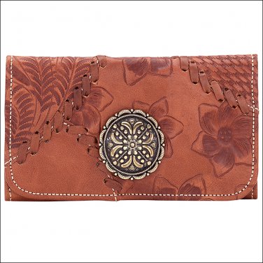 AMERICAN WEST LEATHER SOHO GROOVE LADIES TRI FOLD WALLET PURSE GOLDEN TAN