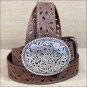 34 inch C529 TONY LAMA BROWN PIERCED FILIGREE TROPHY WESTERN LEATHER LADIES BELT