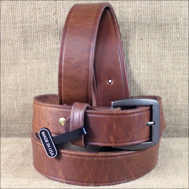 46 X 1 1/2" 3D BROWN MENS WESTERN BASIC LEATHER BELT REMOVABLE BRASS BUCKLE