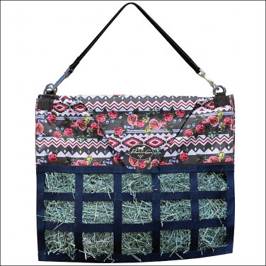 PROFESSIONAL CHOICE MEDIUM FEED DURABLE HORSE HAY BAG FLAP CLOSURE TRIBAL ROSE