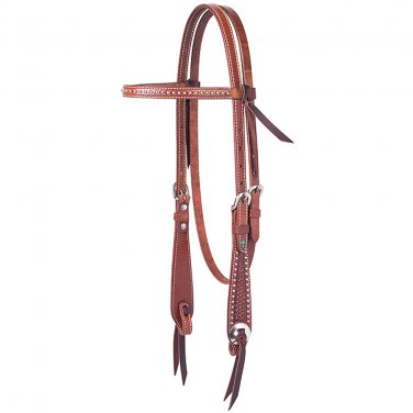 WEAVER BASKETWEAVE OILED LEATHER TOOLED 5/8" BROWBAND HEADSTALL CHESTNUT