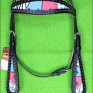 HILASON WESTERN HAND PAINT LEATHER HORSE HEADSTALL BLACK BLUE