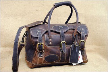 KD STEPHENS TRAVEL LUGGAGE DUFFLE GYM LEATHER BAGS - COFFEE BROWN