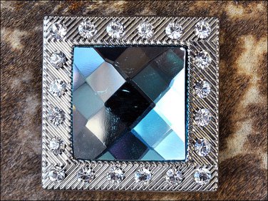 SET OF 4 TURQUOISE NICKEL FINISH SQUARE CONCHOS RHINESTONE HEADSTALL SADDLE TACK