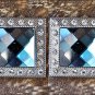 SET OF 4 TURQUOISE NICKEL FINISH SQUARE CONCHOS RHINESTONE HEADSTALL SADDLE TACK