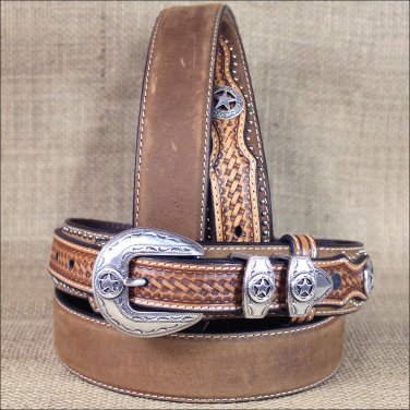 42 INCH WESTERN NOCONA LEATHER RANGER STAR CONCHO BROWN MENS BELT