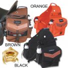 HORSE TRAIL RIDING CAMPING SADDLE BAG PACK 2 WATER BOTTLES BLACK ORANGE BROWN