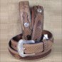 46 INCH WESTERN NOCONA CONCHOS LEATHER MENS BELT OSTRICH TAN OVERLAY