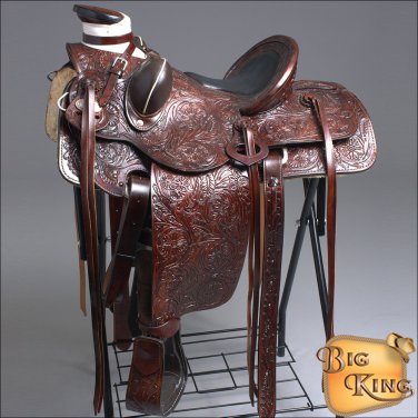 WD092WN-F HILASON BIG KING WESTERN LEATHER WADE RANCH ROPING TRAIL SADDLE 15"
