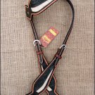 HILASON WESTERN LEATHER HORSE ONE EAR BRIDLE HEADSTALL BLACK WHITE HAIR ON INLAY