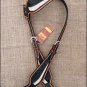 HILASON WESTERN LEATHER HORSE ONE EAR BRIDLE HEADSTALL BLACK WHITE HAIR ON INLAY