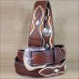 WESTERN NOCONA MENS BELT TOOLED DIAMOND SILVER CONCHOS COPPER 32-46 INCHES
