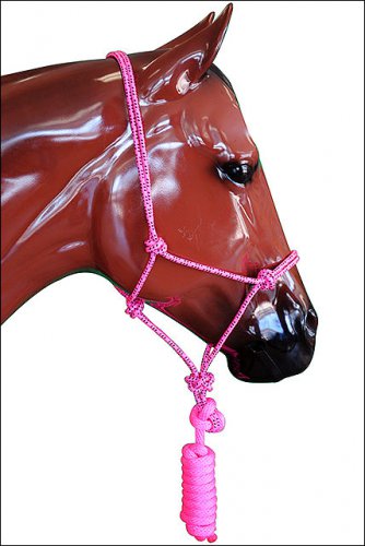 HILASON WESTERN TACK HORSE ROPE HALTER W/ 8' LEAD REGULAR HORSE SIZE PINK BLACK
