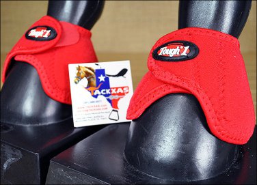 LARGE TOUGH 1 NO TURN QUICK WRAP EXTREME VENTED NEOPRENE HORSE BELL BOOTS RED