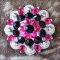 SET OF 8 BLACK HOT PINK CRYSTAL 1-1/4in BERRY CONCHO RHINESTONE SADDLE COWGIRL