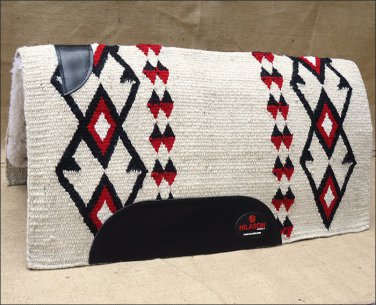 FEP256 MADE N USA HILASON WESTERN WOOL SHOCK BUSTER SADDLE BLANKET PAD WHITE RED