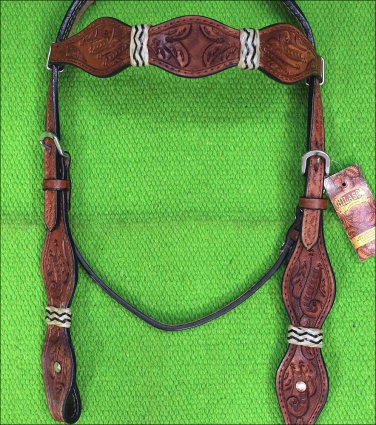 HILASON WESTERN LEATHER RAWHIDE BRAIDED HORSE HEADSTALL MAHOGANY