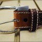 36in. JUSTIN IRON SCALLOP TOOLED WESTERN LEATHER MANS BELT BROWN WITH CONCHO