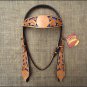HILASON WESTERN LEATHER HORSE BRIDE HEADSTALL TAN W/ ROYAL BLUE INLAY
