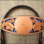 HILASON WESTERN LEATHER HORSE BRIDE HEADSTALL TAN W/ ROYAL BLUE INLAY