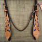 HILASON WESTERN LEATHER HORSE BRIDE HEADSTALL TAN W/ ROYAL BLUE INLAY
