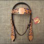 HILASON WESTERN LEATHER HORSE BRIDE HEADSTALL TAN W/ ROYAL BLUE INLAY