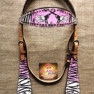 HILASON WESTERN ZEBRA LEATHER HORSE BRIDLE HEADSTALL  PINK