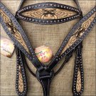 HILASON WESTERN LEATHER BRIDLE HEADSTALL BREAST COLLAR CROSS GUN ANGEL WINGS