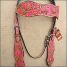 HILASON WESTERN LEATHER HORSE BRIDLE HEADSTALL TAN PINK HAND PAINT