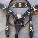 CUSTOM WESTERN HEADSTALL BREAST COLLAR BLADDER BONE SARCOMA CANCER YELLOW RIBBON