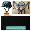 S-HILASON LEATHER HEADSTALL BREAST COLLAR TROXEL HELMET BLANKET TURQUOISE AZTEC