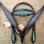 S-HILASON LEATHER HEADSTALL BREAST COLLAR TROXEL HELMET BLANKET TURQUOISE AZTEC