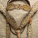 HILASON LEOPARD WESTERN CHEETAH LEATHER HORSE HEADSTALL BREAST COLLAR W/ CRYSTAL