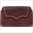 3D TAN BASKETWEAVE HAND TOOLED LEATHER LARGE SMARTPHONE HOLDER W/ METAL CLIP