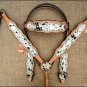 HILASON WESTERN COWHIDE LEATHER HORSE HEADSTALL BREAST COLLAR TURQUOISE CRYSTAL