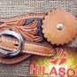 PS118-F HILASON WESTERN SPUR STRAPS LEATHER LIGHT OIL w/ BLACK HAND PAINT INLAY