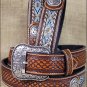 46 INCH WESTERN ARIAT LEATHER MENS BELT BASKETWEAVE FLORAL CONCHOS BROWN